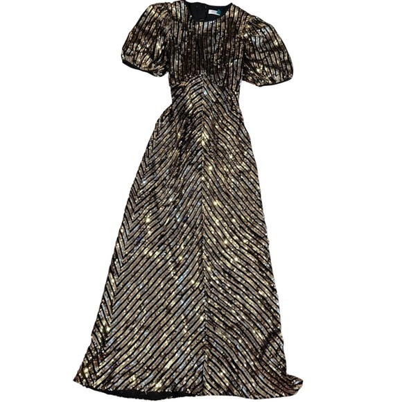 RIXO Gold Sequin Midi Dress Size Small - Picture 3 of 7